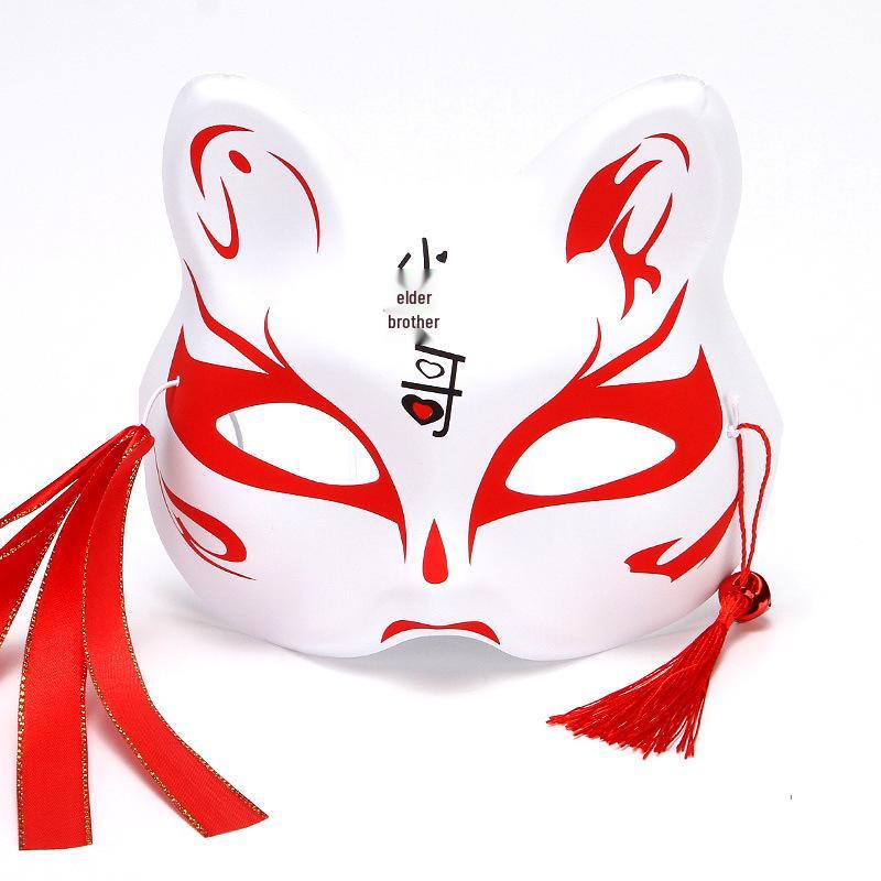 Hand-Painted Anime-Style Cat and Fox Half-Face Mask for Men and Women