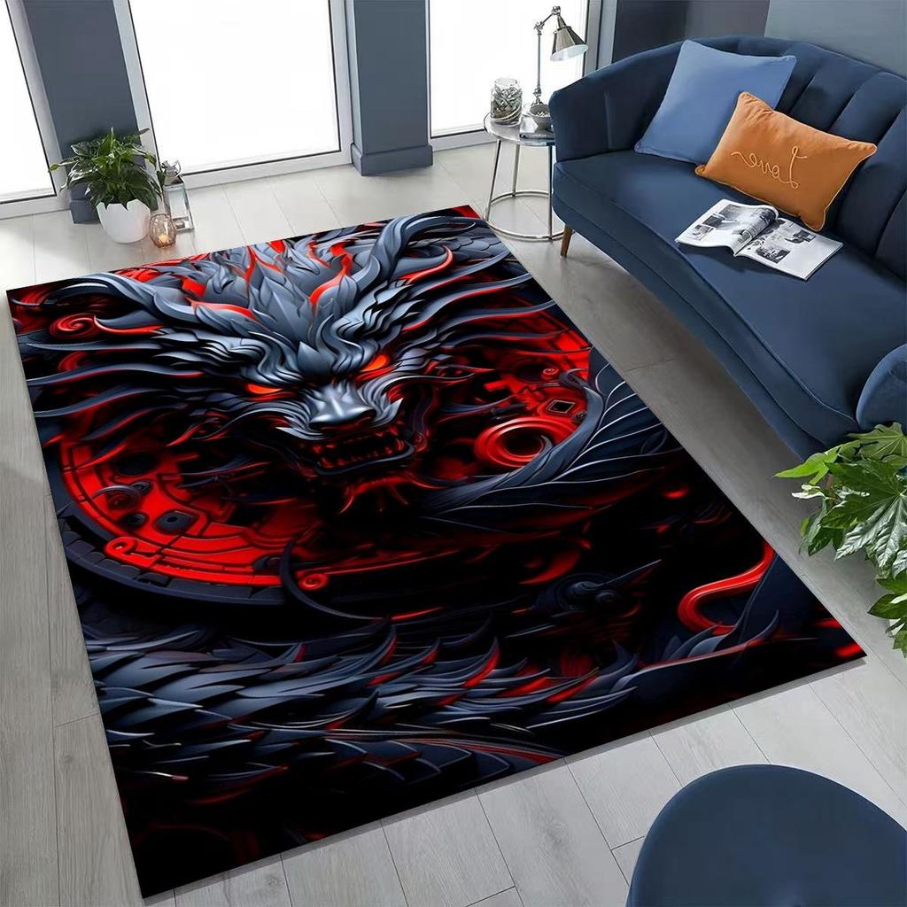 Magic Dragon Mythology Art Chinese Loong Cartoon Rug for Bedroom Living Room Sofa Home Doormat Decor, Large Non-slip Floor Mat