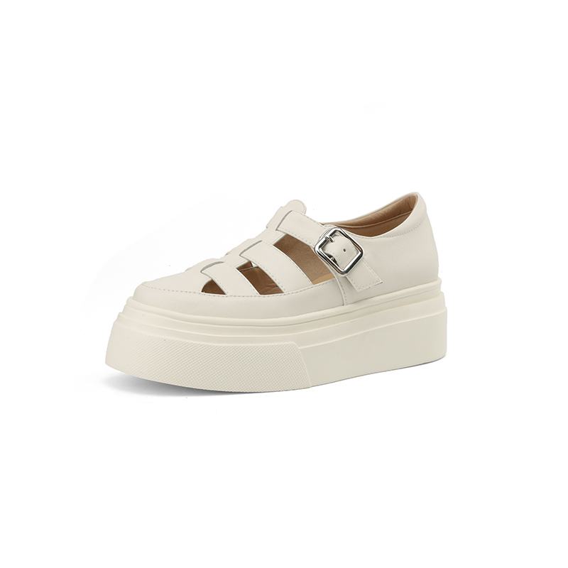 Krazing Pot Baskets en cuir véritable pour femme, chaussures décontractées, printemps, automne, été, plateforme, sangles à boucle, couleur argent