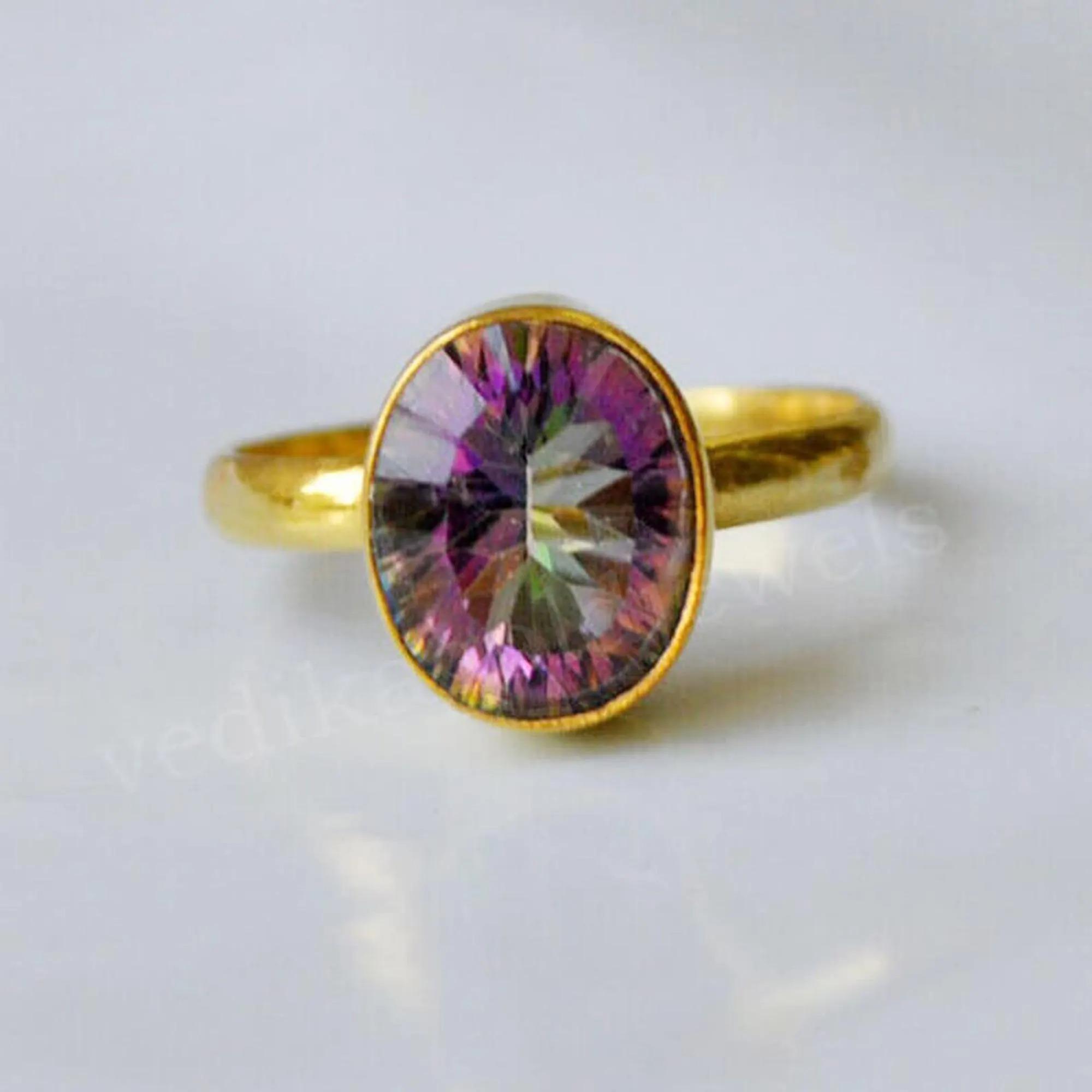 

Багатоколірний Місячний Райдужний Містичний Кварц 95 Срібло Стерлінгове Позолочений Жовтим Золотом Кільце Ювелірні Вироби 10 жовтий/золотий