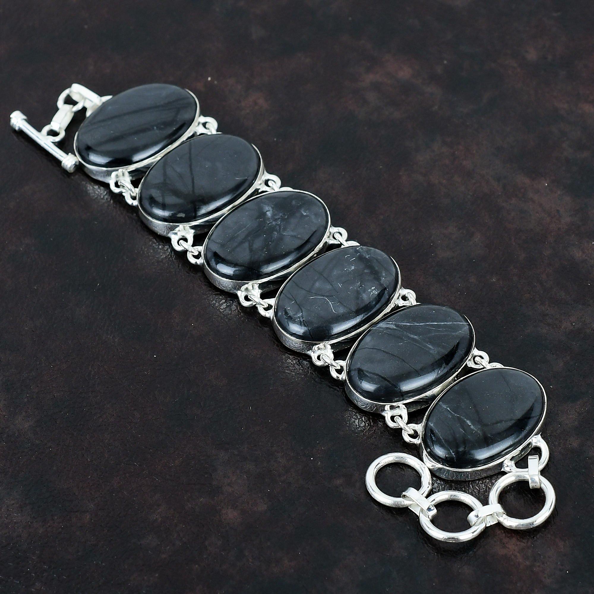 

Браслет из драгоценных камней Пикассо с яшмой Ювелирные изделия ручной работы Уникальный стильный браслет Браслет из стерлингового серебра 925 пробы Регулируемый браслет-цепочка Подарки для него Adjustable