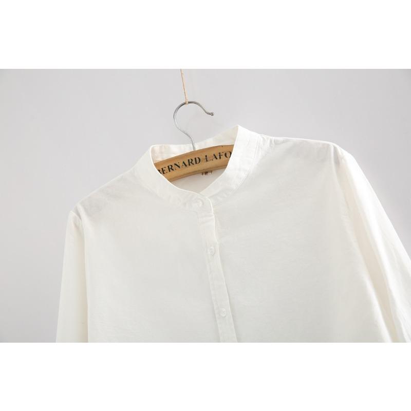 Cotton Linen Shirt Base Shirt Stand Collar White Shirt Women's Long Sleeved Shirt