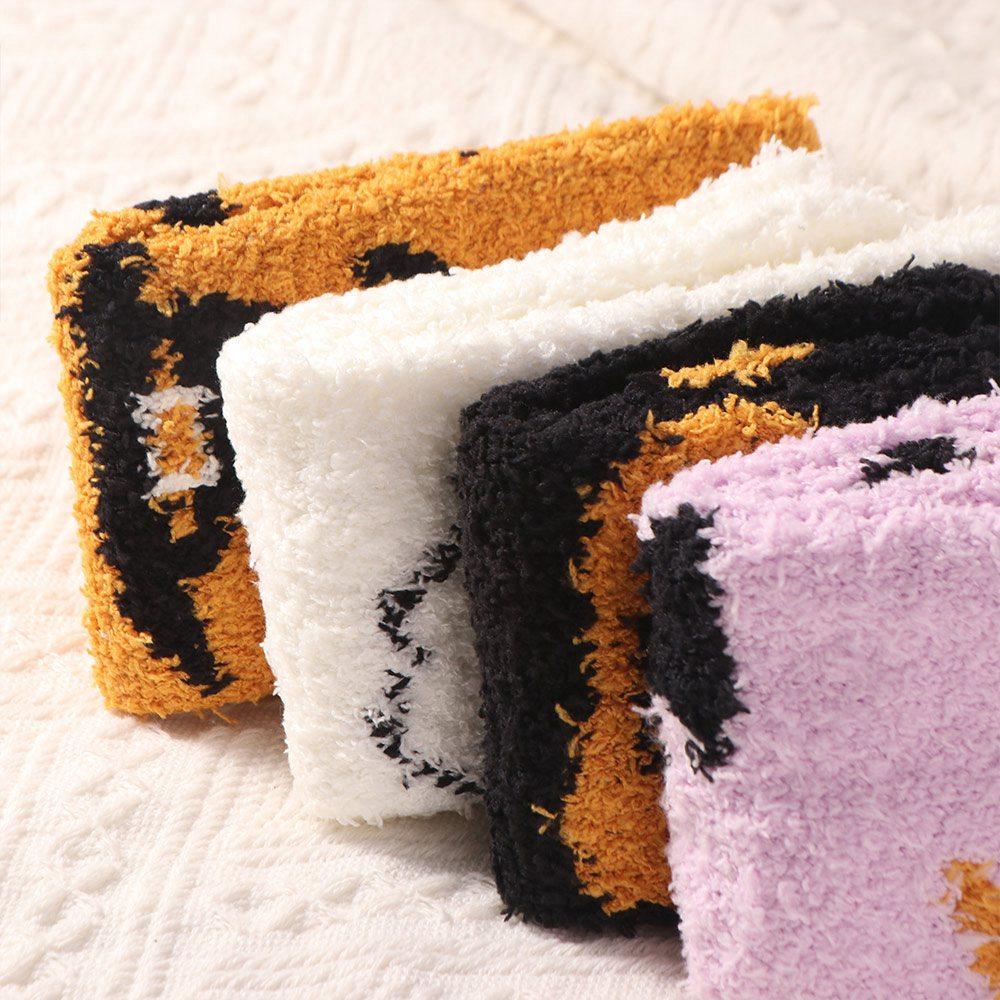 4pairs/set Soft Pumpkin Wizard Hat Tube Socks Coral Fleece Bat Ghost Mid-Calf Socks  Party