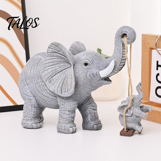 Elephant Ornament for Living Room Statue Resin Mother And Child Figurine Swing Art Piece Baby Sculpture Home Office Desktop Decor Lifelike