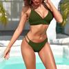 Women's Solid Color Slim Fit Bikini Swimsuit Two Piece Set Adjustable Straps V Neck Design Stretch Fabric Beachwear Swimwear