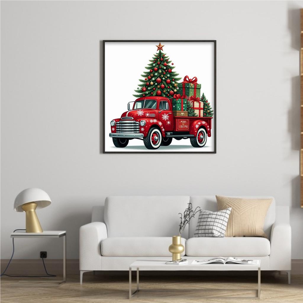 Xmas Tree Truck Full 11CT 3 Strands DIY Counted Cross Stitch Patterns Arts Craft Kits 40x40cm for Beginners Adults Home Decor