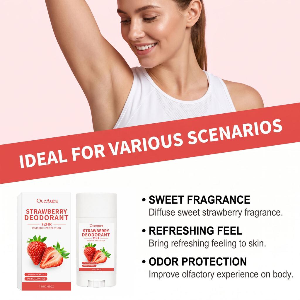 OCEAURA Body Deodorant Stick Strawberry Scent Body Odor Removing Stick Fresh Scent