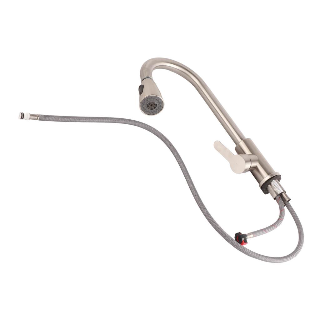 Stainless Steel Pull Out Kitchen Faucet Double Outlet Telescopic Cold Hot Water Tap High Arc Single