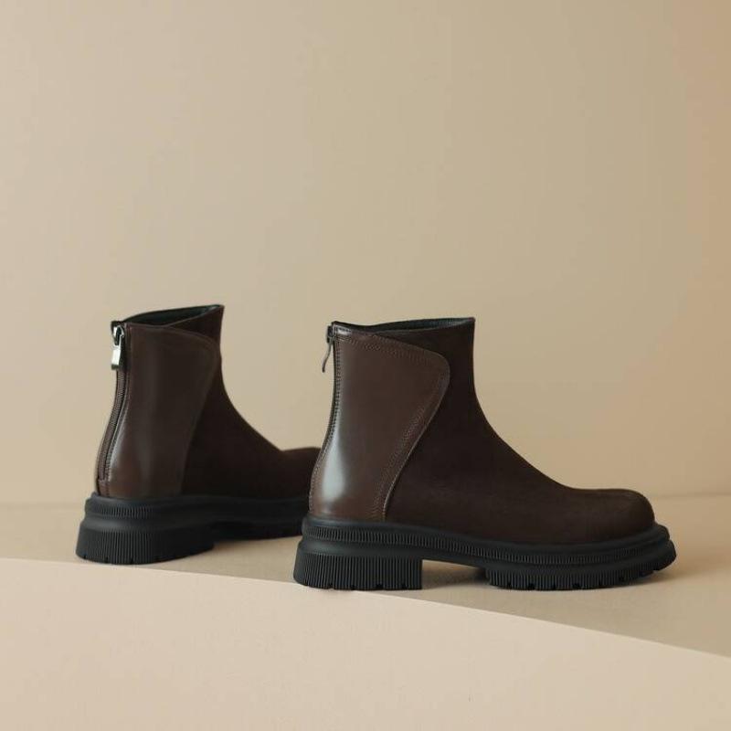 Herbst- und Winter-Plateau-Martin-Stiefel für Damen, mittelhoch, rutschfest, bequeme Damenstiefel, koreanische Version, Reißverschluss hinten, Lederstiefel, neu, mittelb