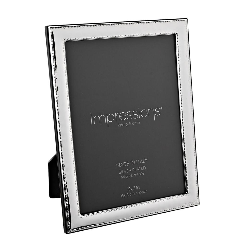 Impressions 999 Silver Narrow Rock Photo Frame 5 X 7 Wood Back Made In Italy