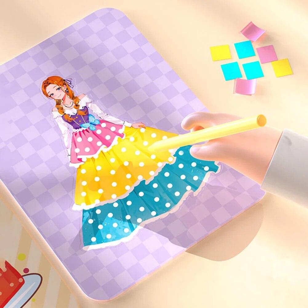 Painting Sticker DIY Craft Toys Kid Art Girls Poking Princess Dress Handmade Magical Children Gifts DIY Poke Toy