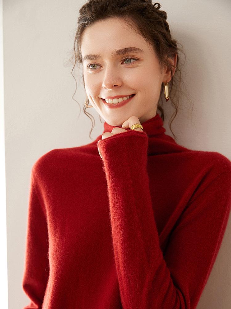 2025 Autumn/Winter Women's High Neck Cashmere Sweater Dress - Long Sleeve Knit Base Layer