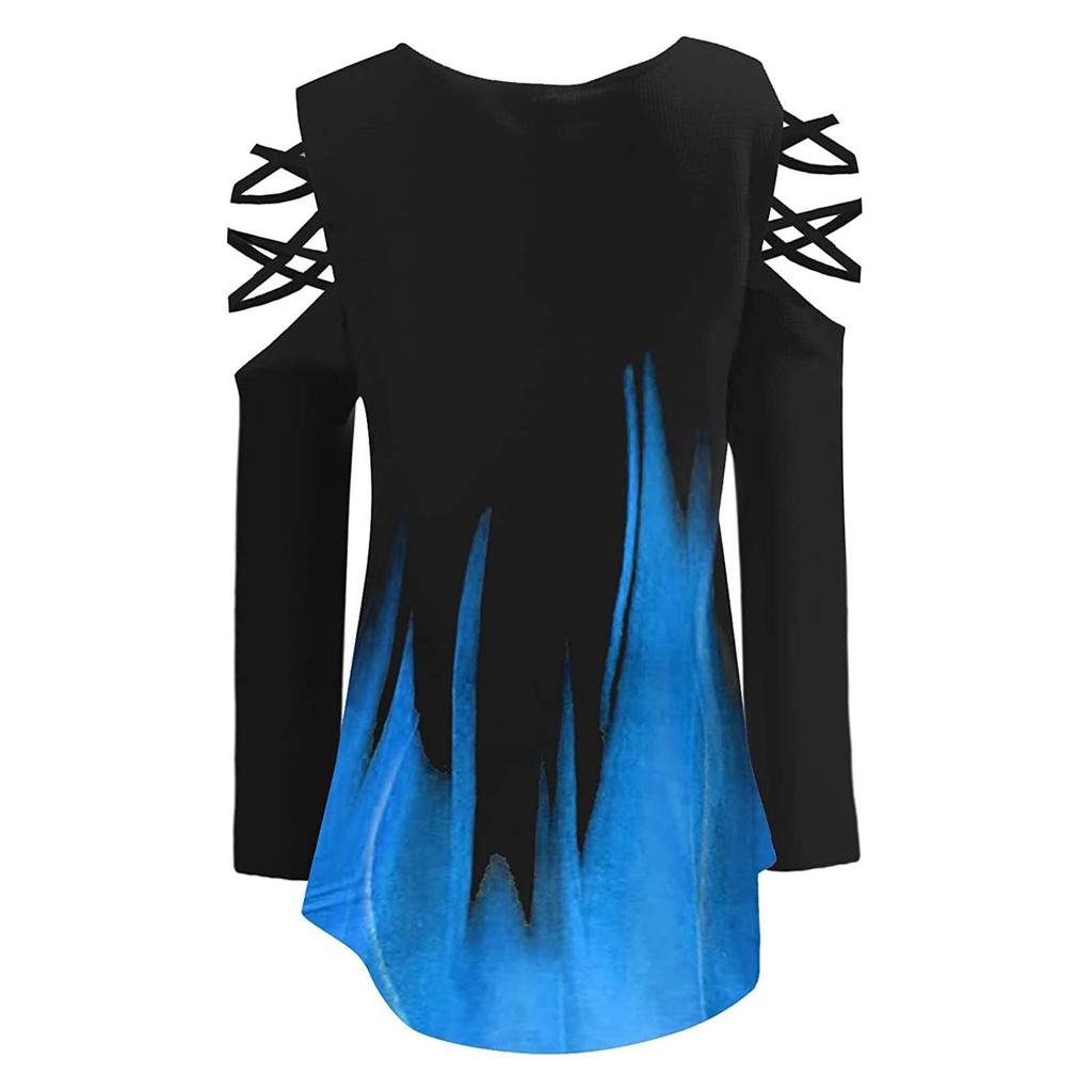 Fashion Women's Loose Zipper V-neck Lace  Long Sleeve Print Splicing Tops