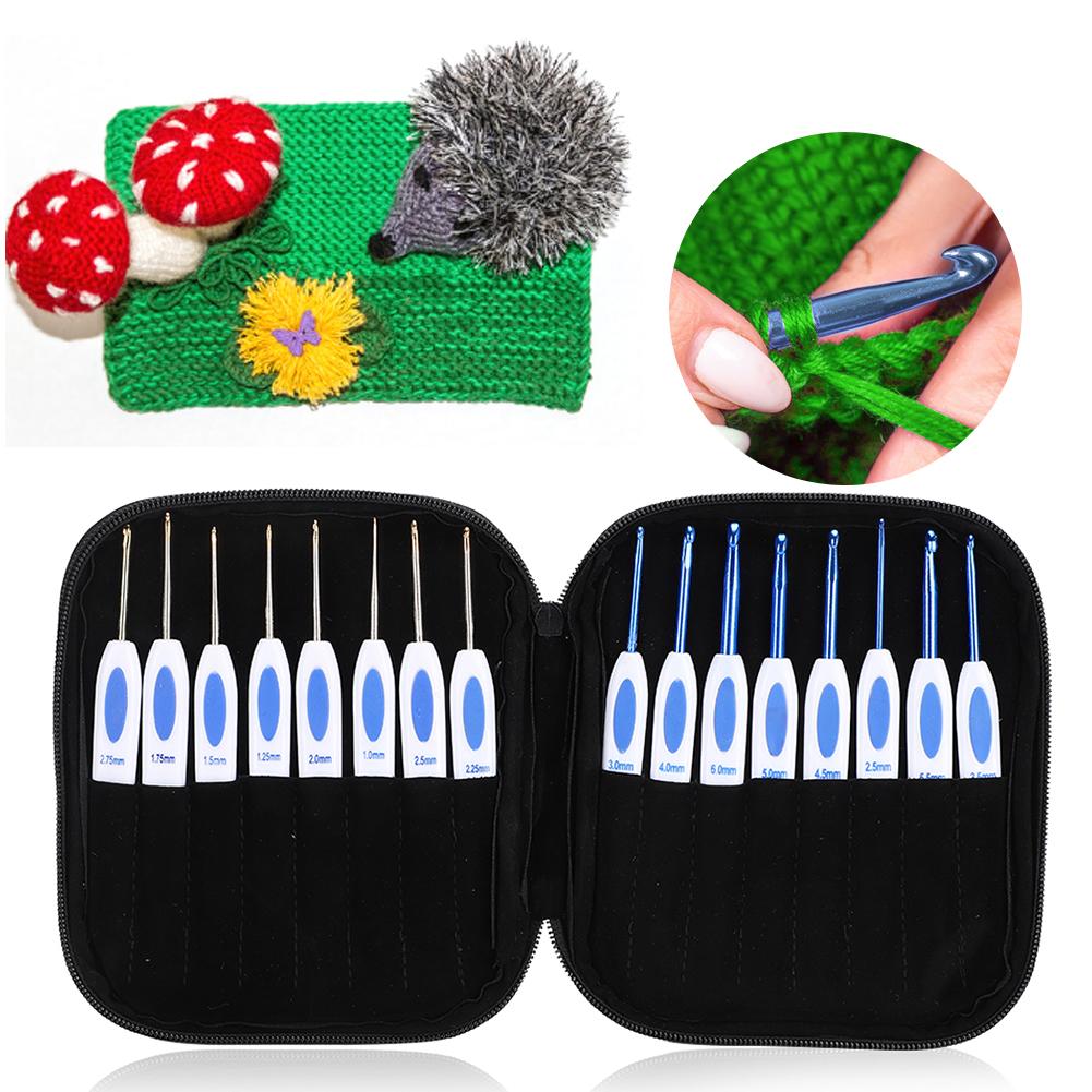 DIY Knitting Tool Crochet Hook Aluminum Set with Blue & White Porcelain Pattern Handle(Blue