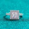 Square 1 Carat Moissanite D Color VVS High Quality Rings Platinum Plated Sterling Silver Birthday Party Jewelry Women Ring
