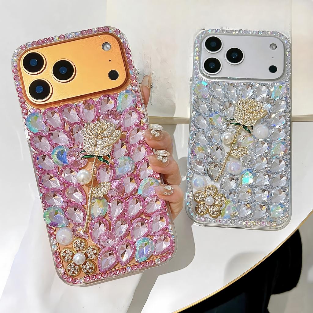 Glitzer Strass Handyhülle Für XiaoMi 15 Ultra 14 Pro 14T 14A Plus 13 Lite 13T 12 12T 12S 12X 5G Rosa Kristall Diamant Rosenblüten Design