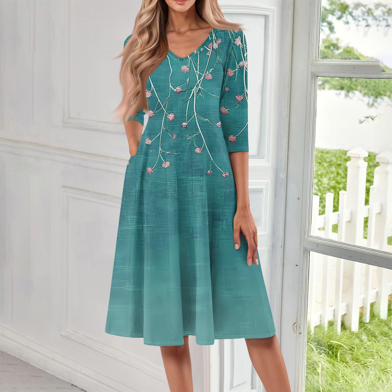 

Женское повседневное модное платье миди с V-образным вырезом и рукавом три четверти L