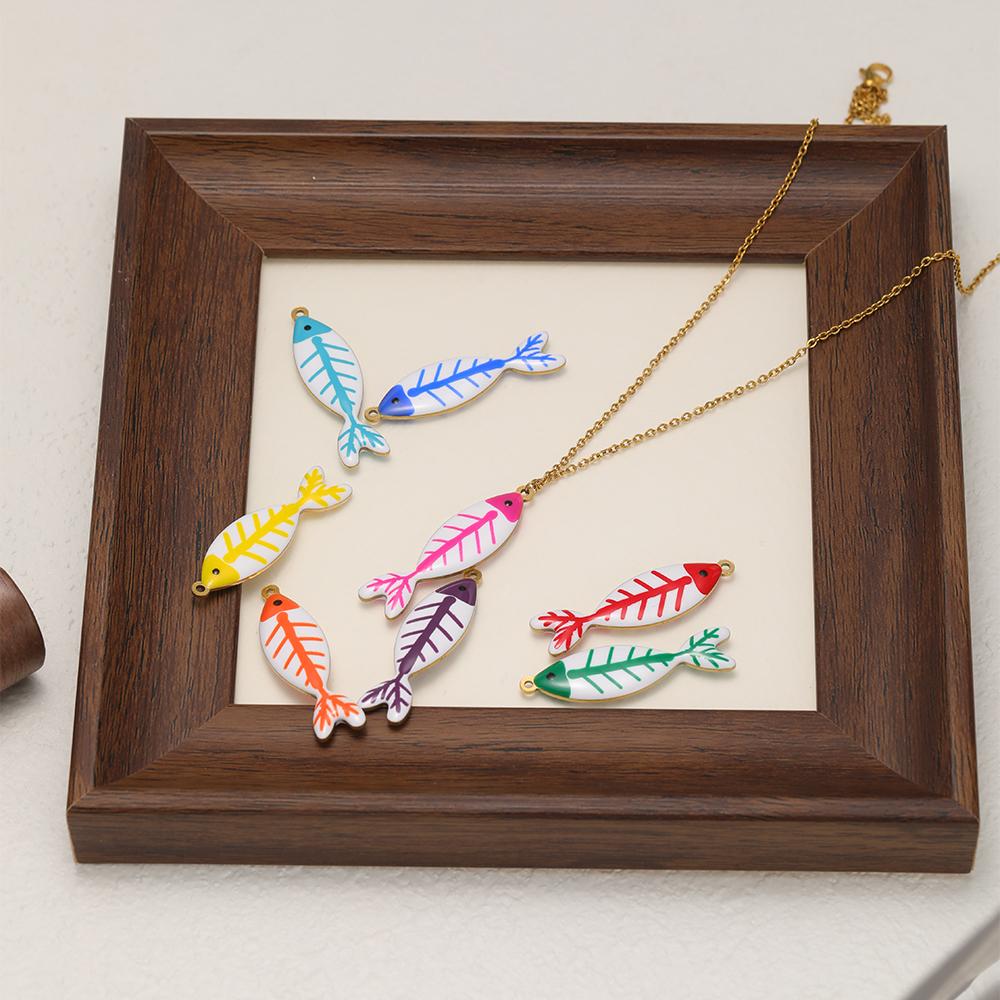 5pcs Stainless Steel Enamel Black Fish Bone Charms for DIY Jewelry Girls Necklace Pendants Kids Bracelet Women Earrings Making