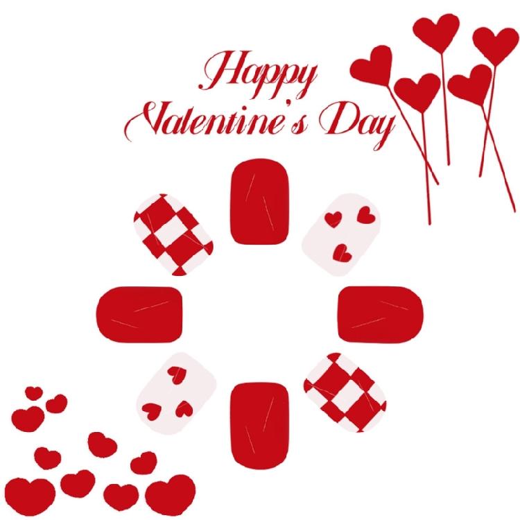 24 Pcs Valentines Day Stick on Nail Heart Full Cover False Nail Glossy Press On Nail with Plaids Manicures Supplies