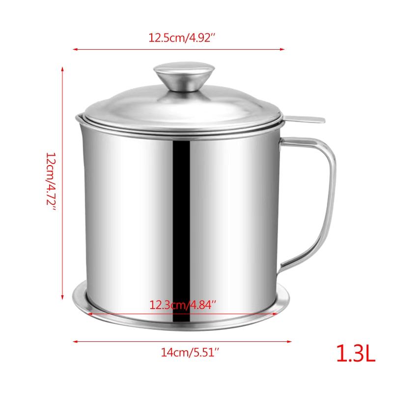 1.3L Oil Can Kitchen Oil Filter Cup Household Filter Mesh Oil for Tank Pot Leak Oil Leaking Storage Stainless Steel Mate