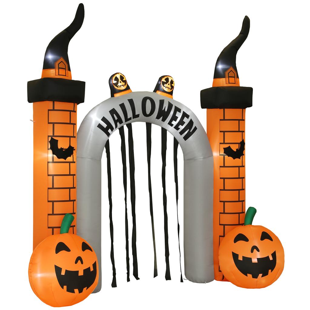 Nafukovací Halloweenový oblouk, Design dýně, LED diody, Kolíky, Polyester