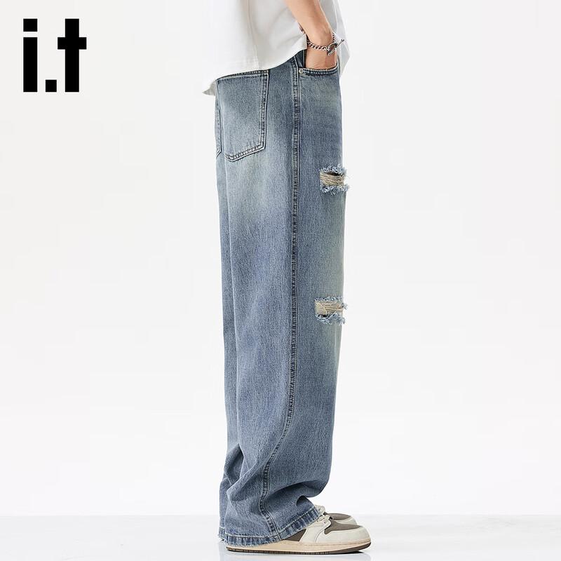 Izzue It Men's Ripped Straight Leg Denim Jeans