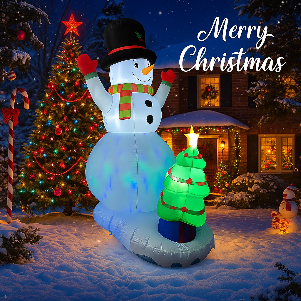 7.87FT Inflatable Snowman Christmas Tree Toy Xmas Yard Decoration Festive Gift LED Lit Christmas Supplies Home Decor Ornament