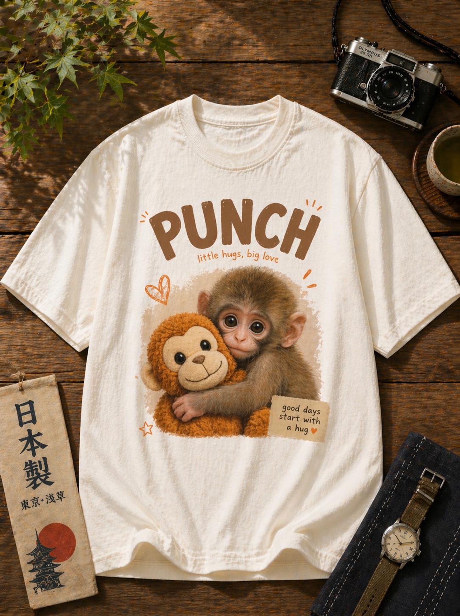 PUNCH Monkey Graphic Tee – Vintage Style Little Hugs Shirt S
