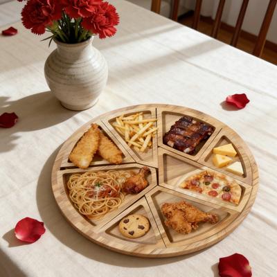 Wooden Serving Tray with 8 Removable Dividers Multi-Compartment Platter for Fruits Snacks Nuts Charcuterie Board Versatile Cheese Party Tray
