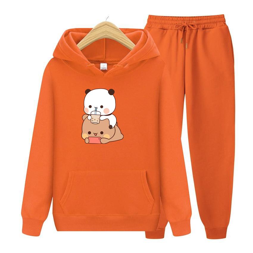 Bubu And Dudu Drink Bubble Tea Print Ženy Súprava mikiny Kawaii Dámska mikina Harajuku Oblečenie s voľným dlhým rukávom
