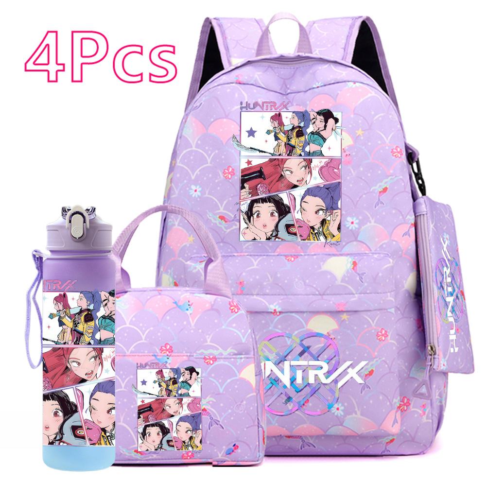 Set da 4 pezzi/set Zaino stampato KPOP cartone animato con borsa a mano astuccio borraccia da 750 ml per adolescente ragazzo ragazza zaino di grande capacità borsa da scuola zaino