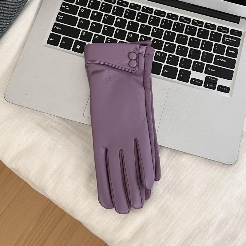 New leather gloves winter women's velvet thickened warm windproof cold outdoor riding driving five fingers