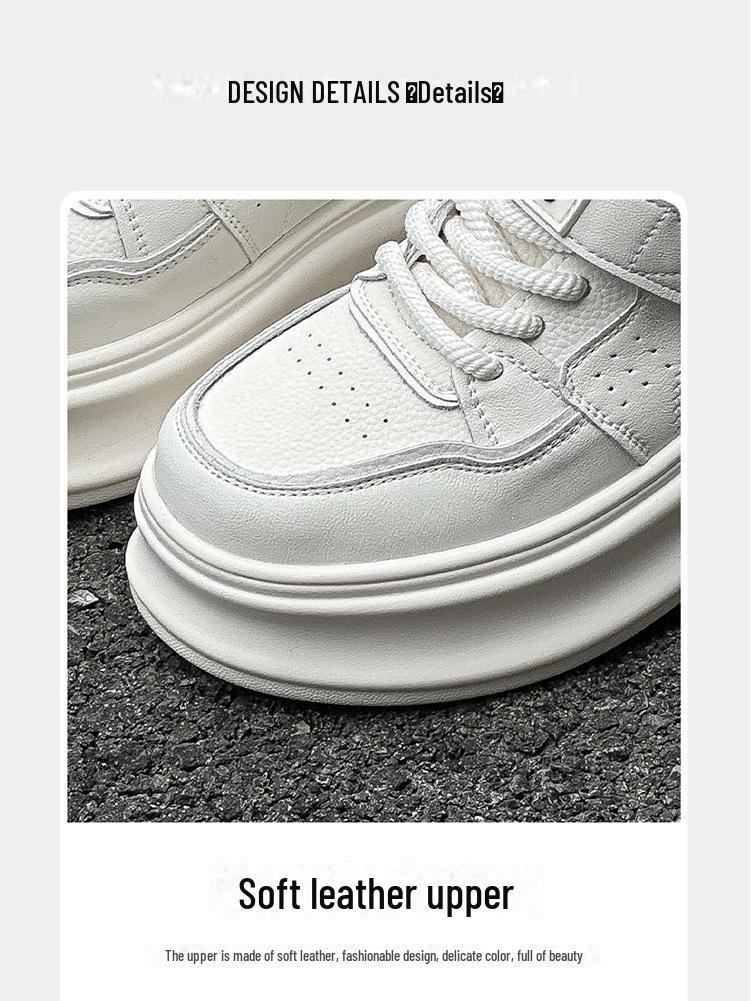 Women's High-Top Genuine Leather Velcro Sneakers with Thick Soles - Height-Enhancing Casual Sports Shoes for Spring & Autumn 2025