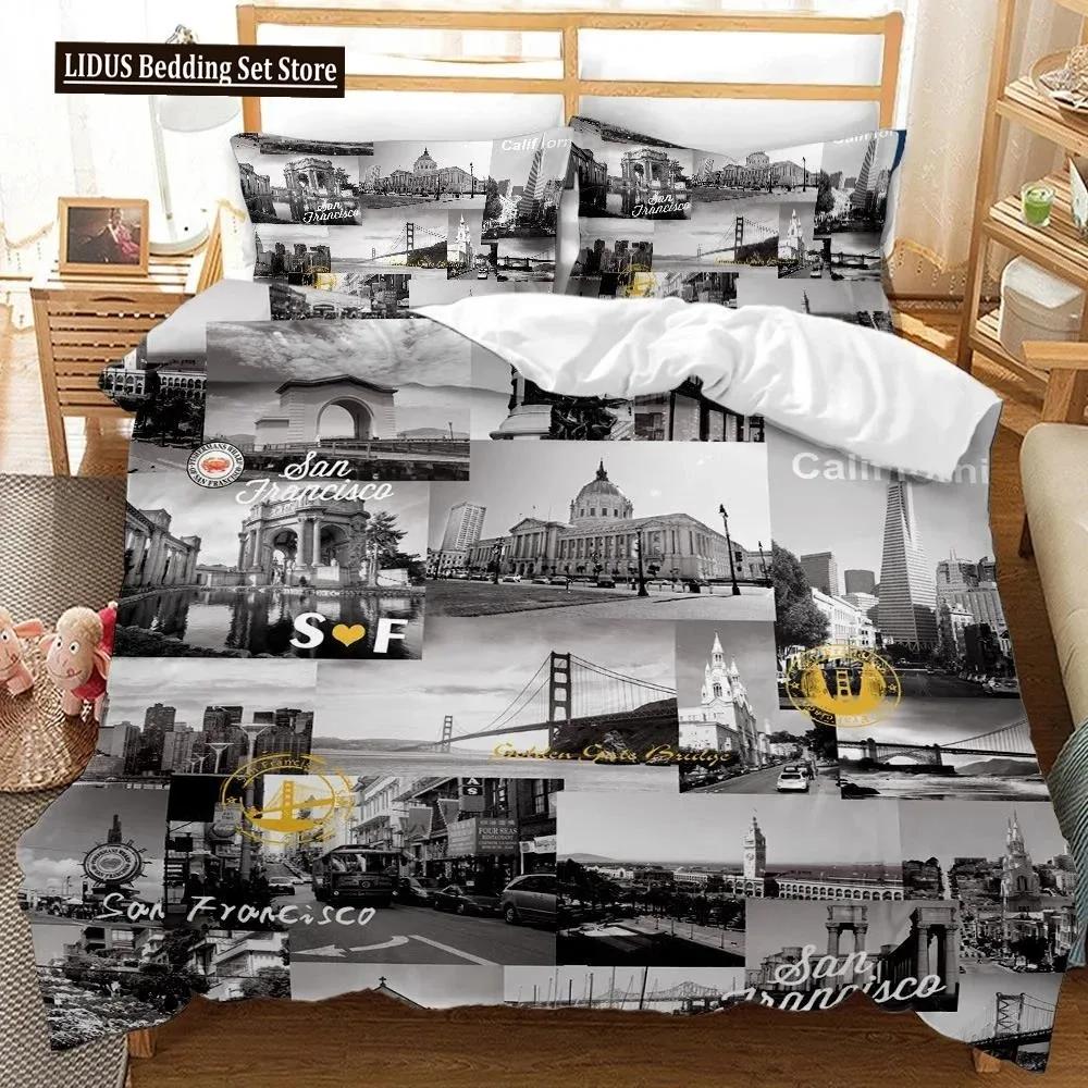 UK London Style King Queen Duvet Cover British Elements Bedding Set for Teens Adults London Bridge Big Ben Polyester Quilt Cover