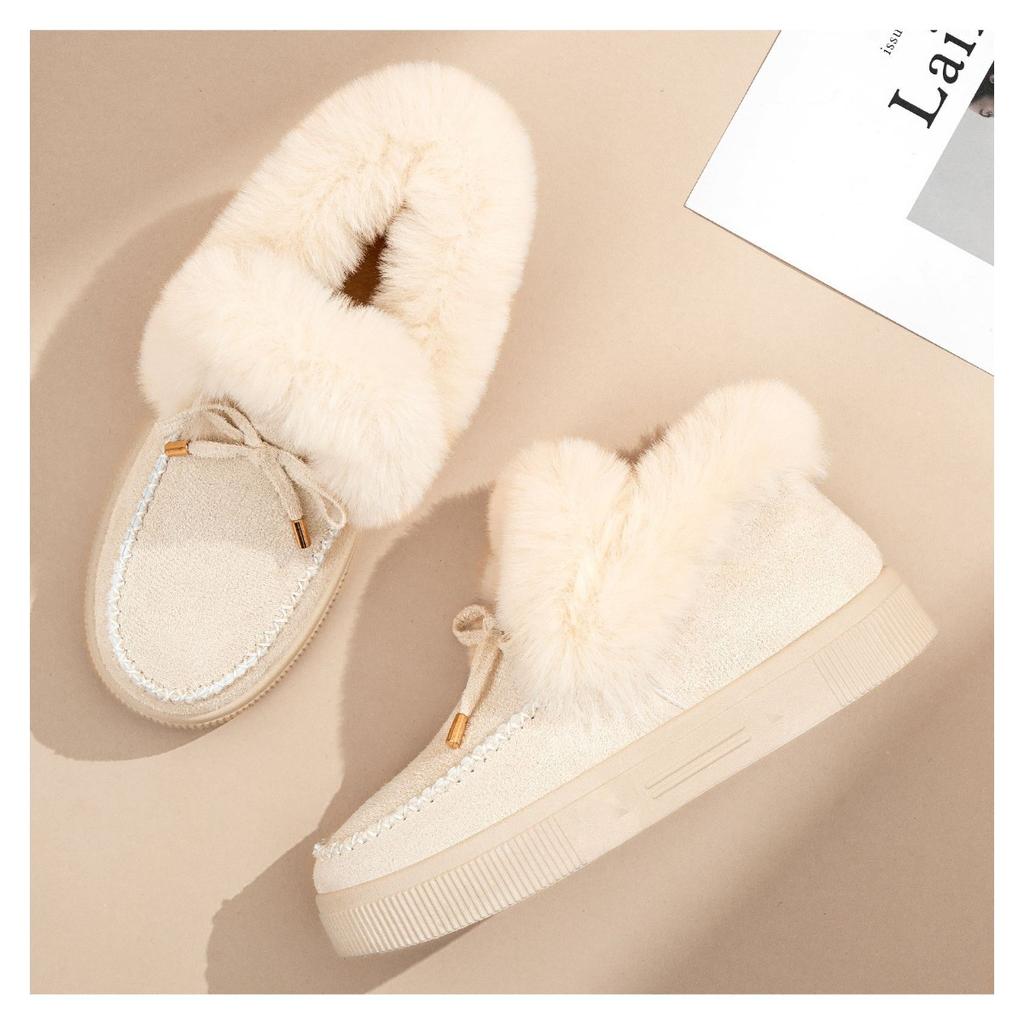 Cotton Shoes, Women's Fur Shoes, Butterfly Knot Snow Boots, Cold Resistant and Warm Women's Boots, Trendy and Versatile Women's Cotton Boots