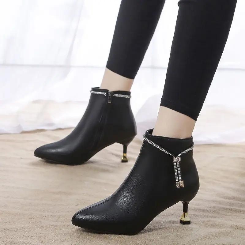 Fashion Ankle Boots for Women Heeled Fur Autumn Winter Leather Booties Designer Luxury Comfortable and Elegant Sale Pu Woman Short Shoes
