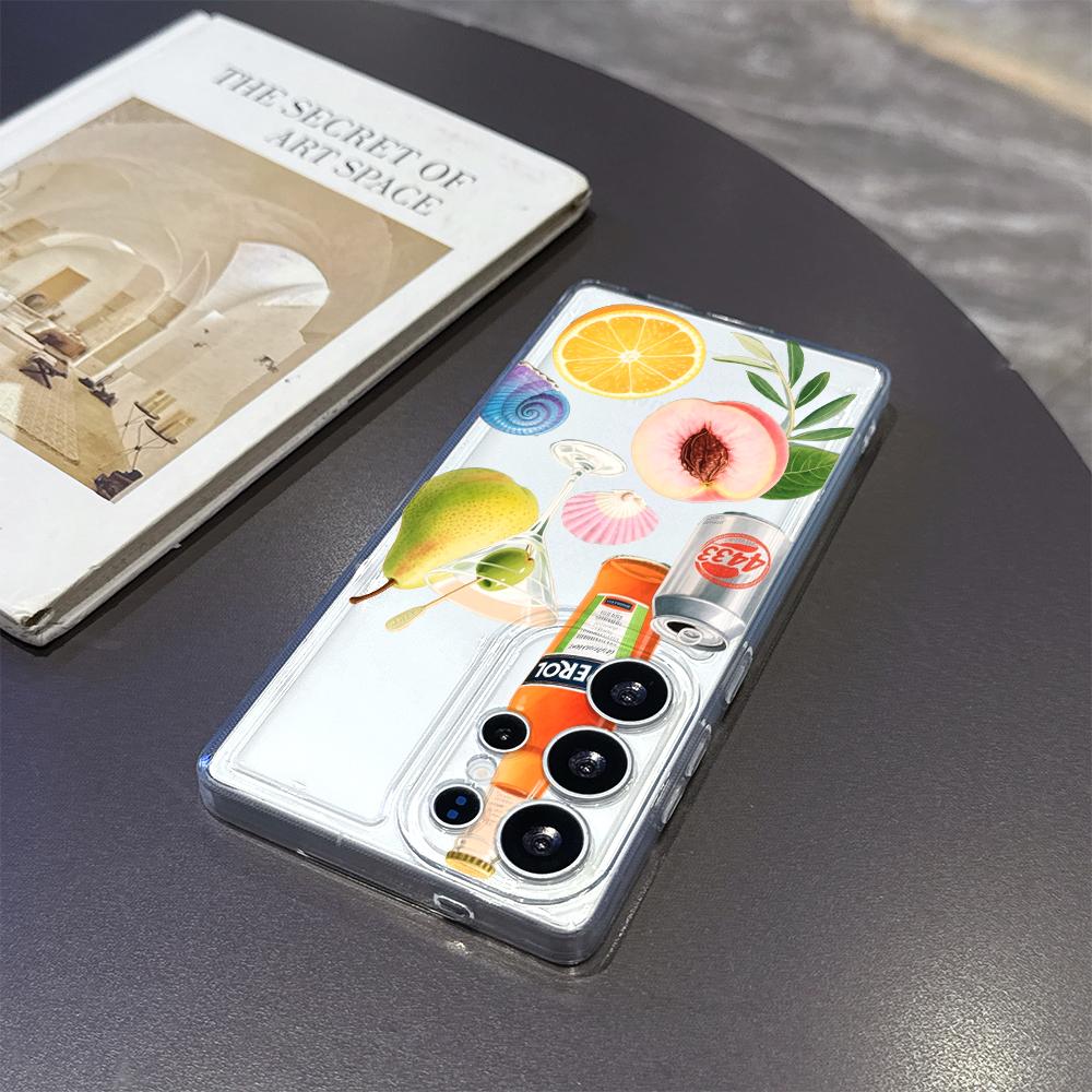 Drinks and Fruits Illustration Case for Samsung Galaxy S26 S25 S24 S23 S22 S21 S20 FE Plus Soft TPU Slim Fit Shockproof Cover