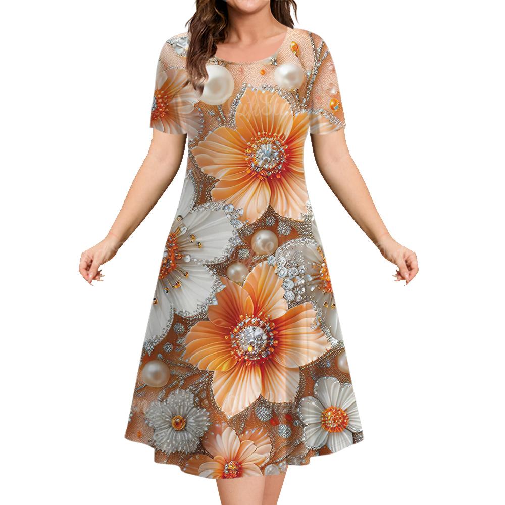 

Женское летнее платье с круглым вырезом и короткими рукавами, повседневная модная одежда с 3D-цветочным узором, элегантная длинная юбка-пуловер для вечеринок 3XL