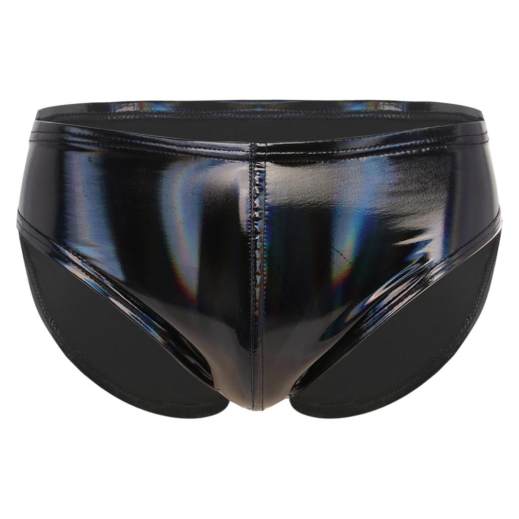 Mens Patent Leather Wet Look Briefs Elastic Waistband Underpants Underwear Club Pole Dancing Wear