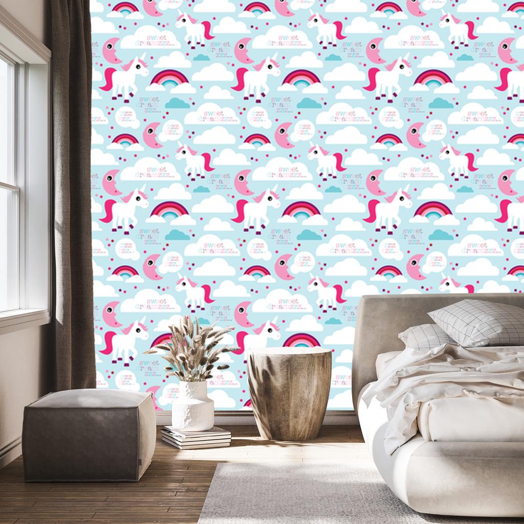 Unicorns, clouds, and rainbows wallpaper for living room and bedroom 50x1000
