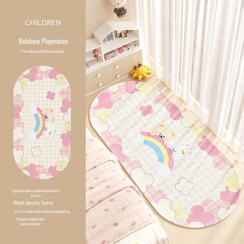 Covoraș de dormitor drăguț de pluș pentru copii - rezistent la murdărie, gros, design lung pentru noptieră