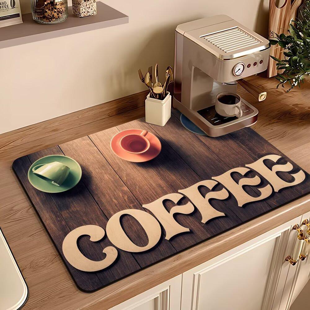 Retro Wooden Texture Coffee Mat Super Antiskid Coffee Machine Pad Kitchen Counter Coffee Drying Mat Cozy Farmhouse Style