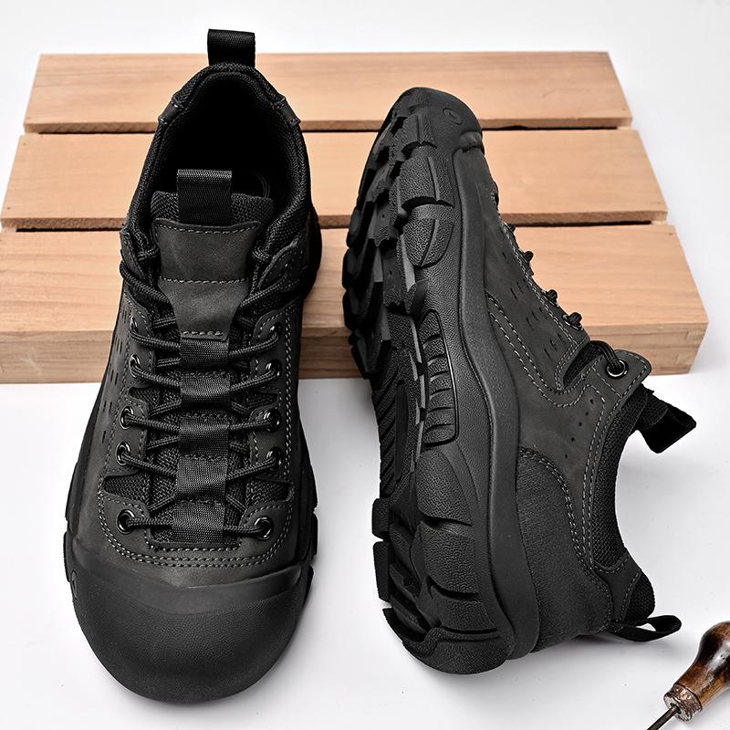 Non-slip Genuine Leather Mens Hiking Shoes Outdoor Off-road Shoes Thick-soled Wear-resistant Sneakers Retro Man Treking Footwear