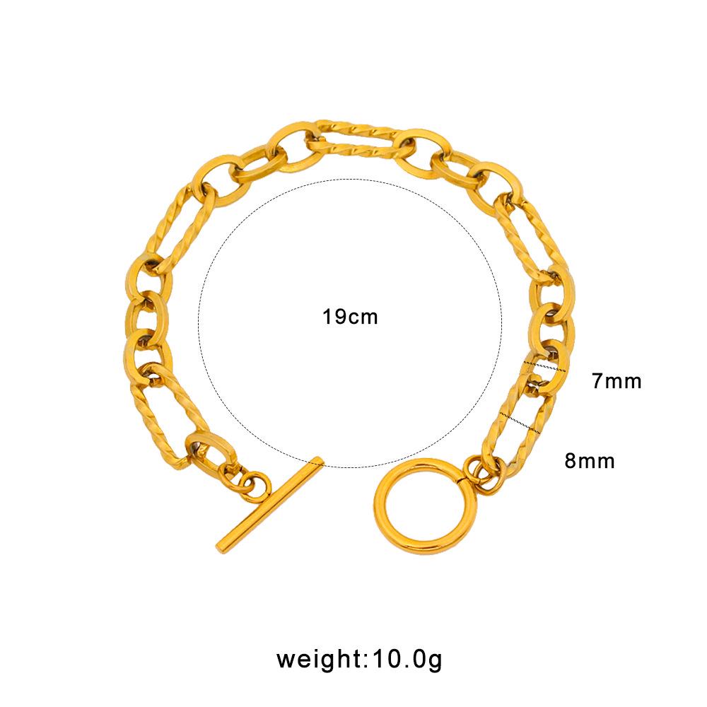 Trendy Stainless Steel Oval & Round Bracelet Necklace Set with Exaggerated OT Buckle Design