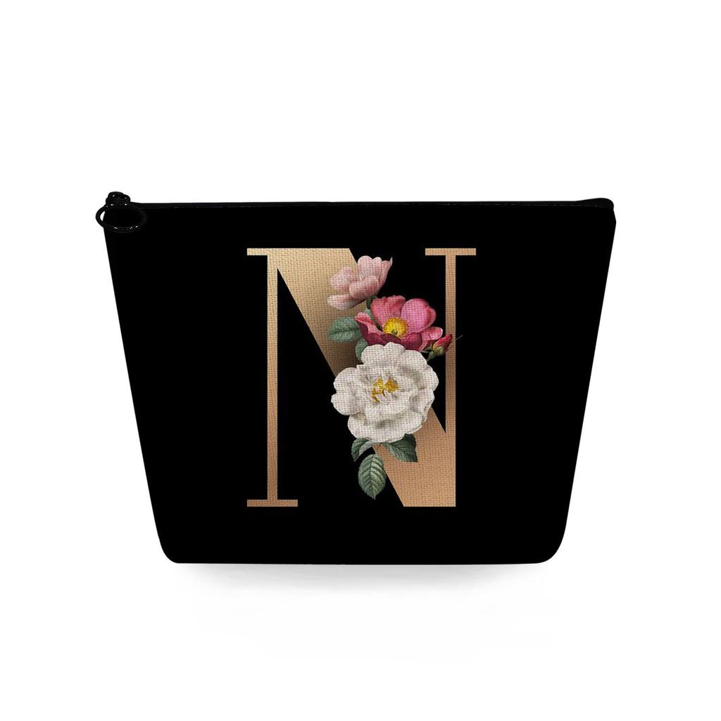 Women Black background letters Print Cosmetic Bag Toiletries Organize Travel Storage Case 6729 KTB