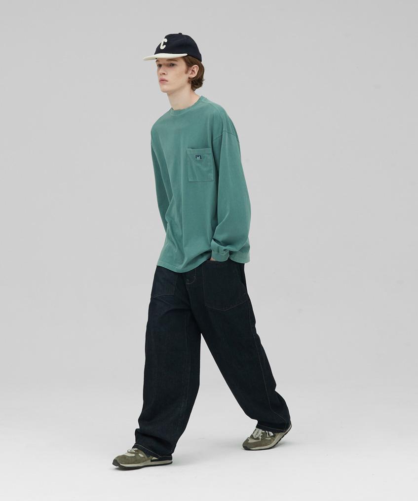 STENDS [M~4Xl] Pigment Long Sleeve Pocket T-Shirt_Green