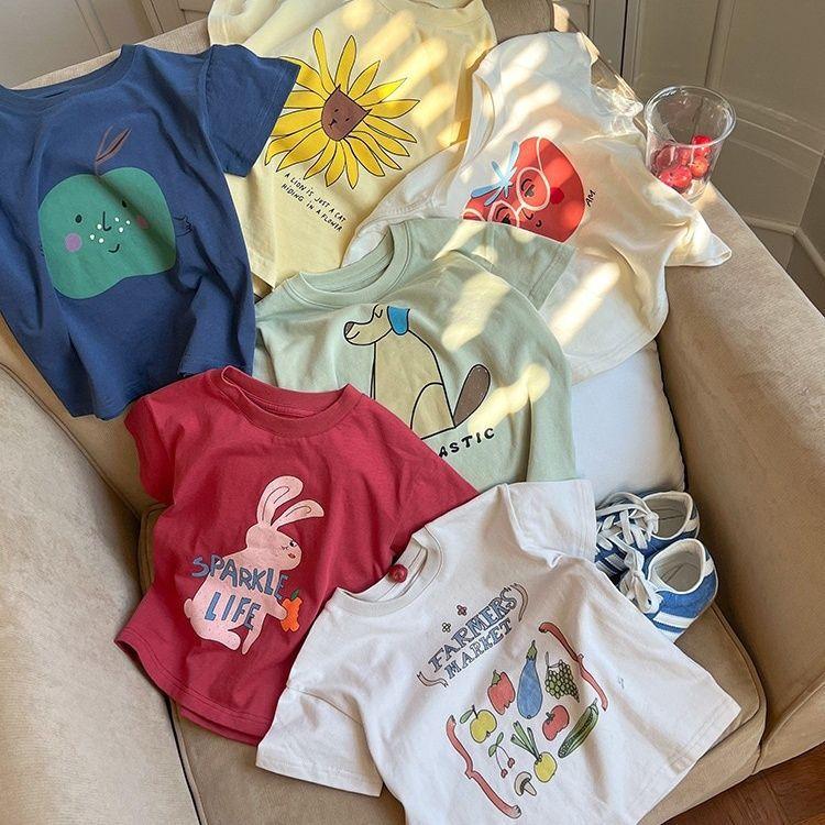 Girls Summer Cotton Cartoon Print T Shirt Loose Fit Short Sleeve Top