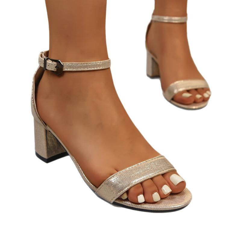 One-word sandals women's new summer thick heel medium heel fashion summer high heels