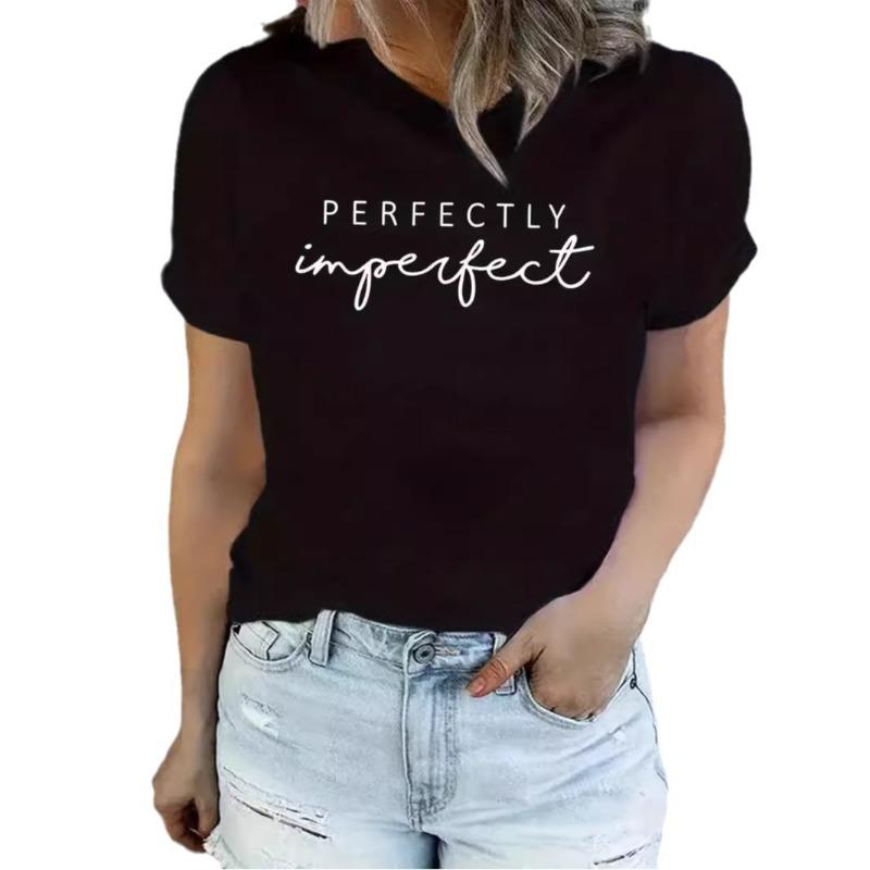 

Летняя мода Женская одежда с принтом букв Классическая мода Футболка с коротким рукавом и круглым вырезом XXXL чёрный