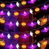 1PC 10/20/40LEDS Halloween String Lights  Battery Operated Pumpkin Bat Ghost Indoor Home Courtyard Halloween Decorative Lights